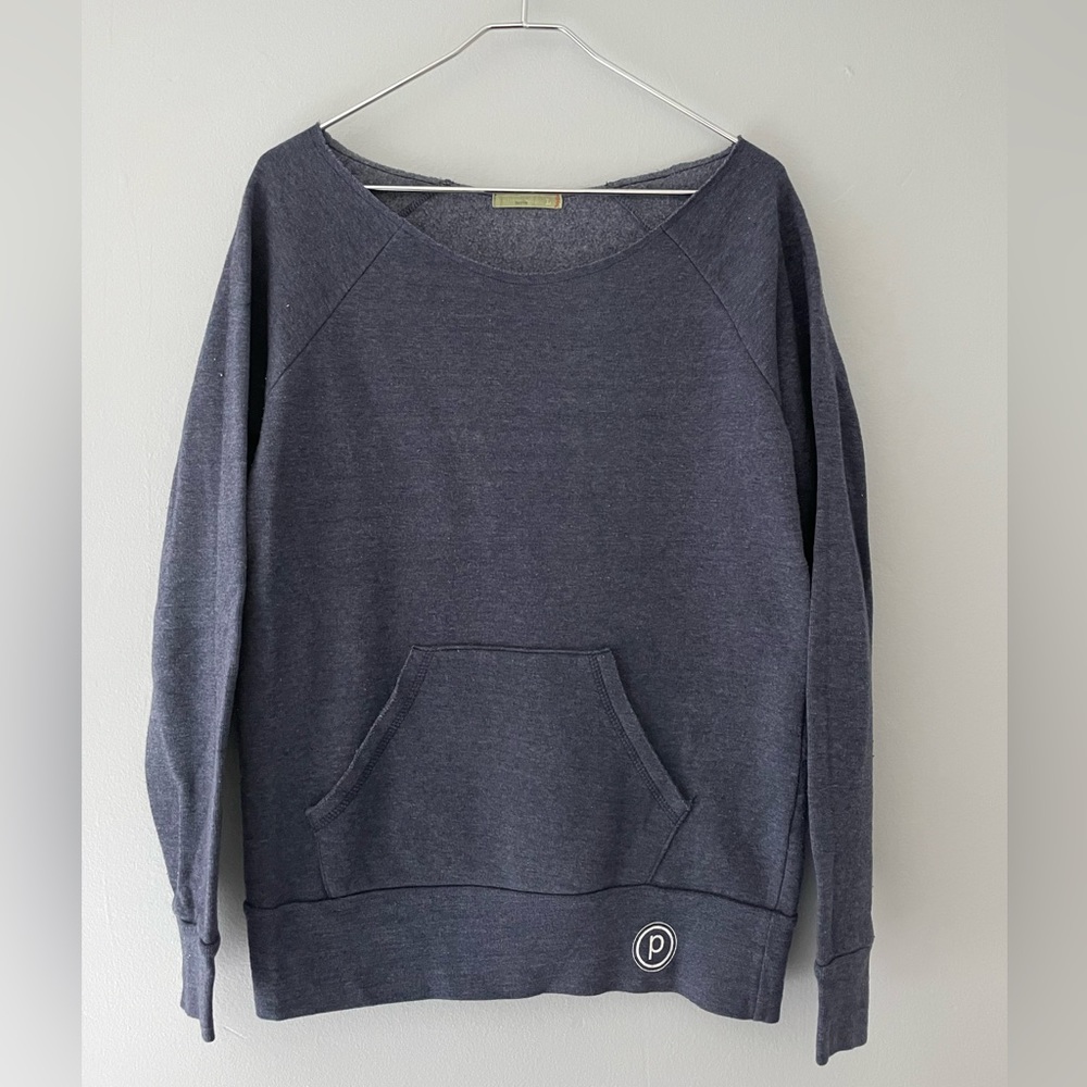 Pure Barre Alternative Earth Open Neck Logo Blue Sweatshirt Size Large